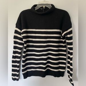 Ann Taylor with Cashmere Striped Black and White Mockneck Sweater